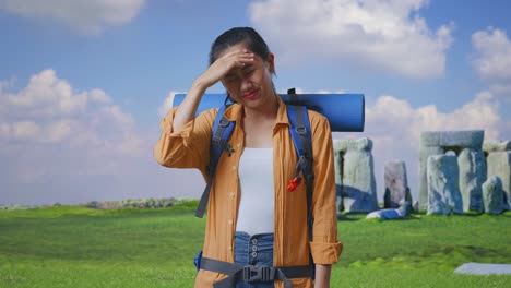 stressed tourist at stonehenge