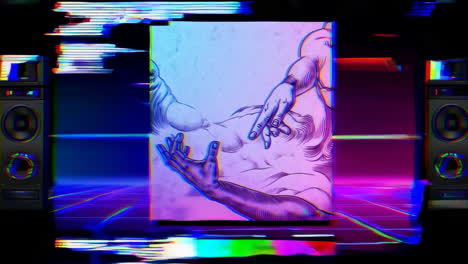 vaporwave glitch art: creation of adam inspired piece