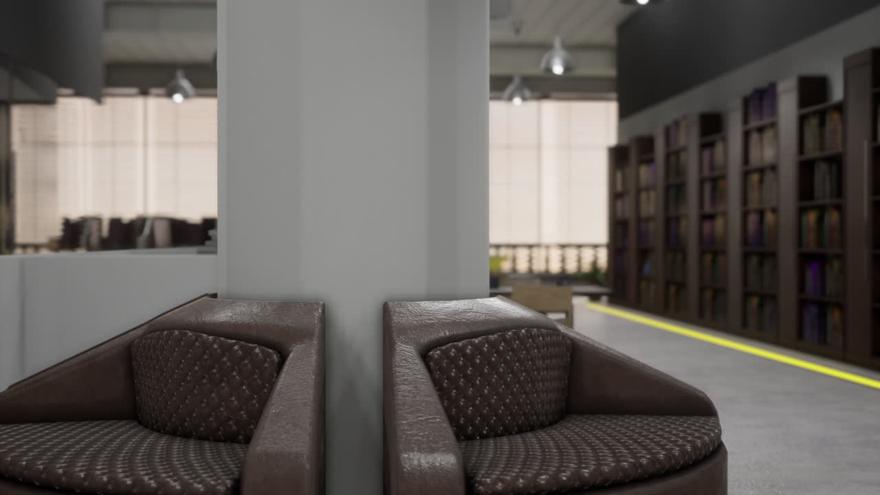 interior moderno de la biblioteca o el café