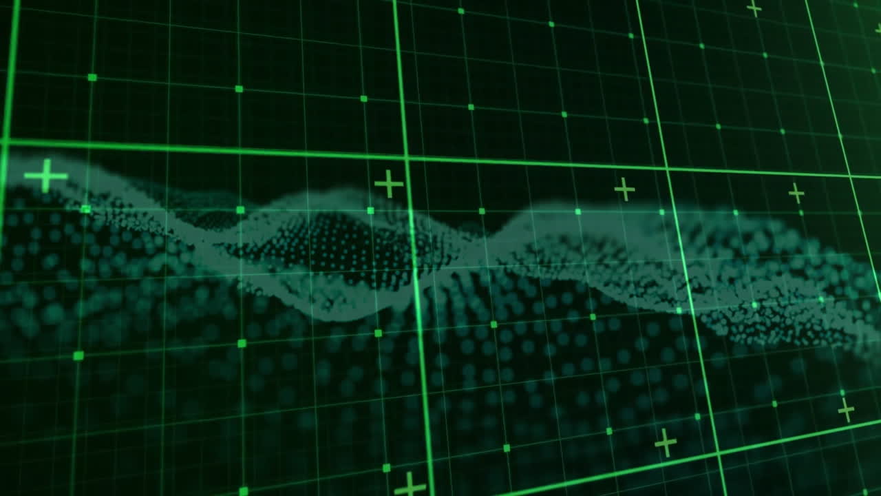 Animation of binary coding and digital data processing on black background