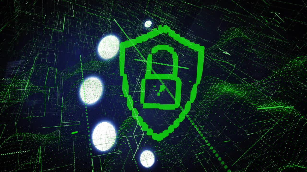 animación del icono del candado, procesamiento de datos digitales sobre fondo negro