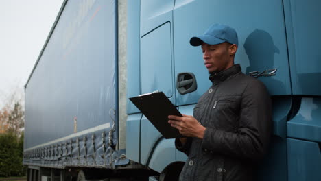 Truck-driver-writing-on-clipboard