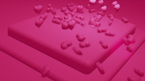 pink cute falling polygonal hearts. valentines day. event background. 3d rendering loopable animation 4k