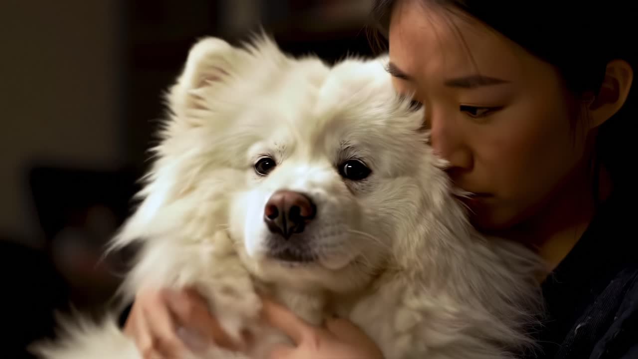 A Heartwarming Moment Between a Person and Their Loyal Samoyed, Emphasizing the Deep Bond of Affection and Trust in Their Connection