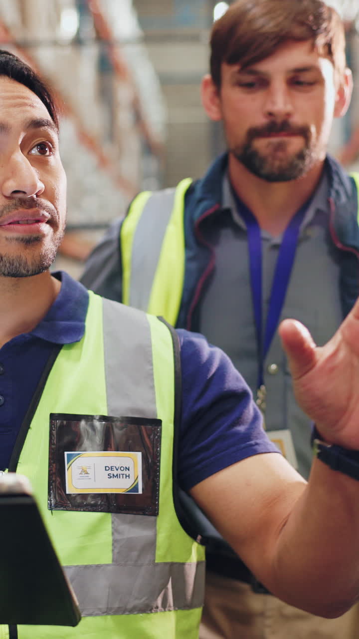 Warehouse Workers Inspecting Inventory with Tablet
