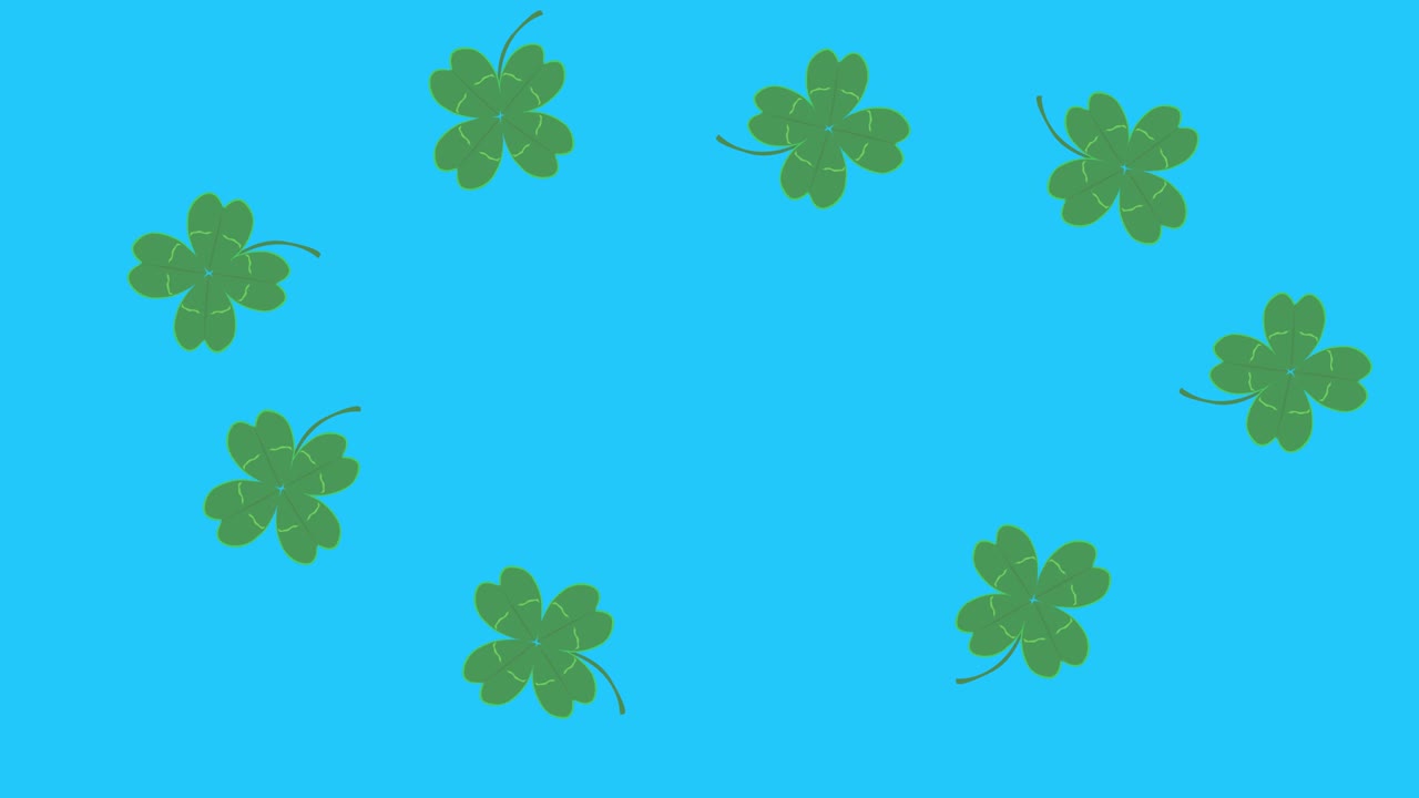 animación de hojas de suerte verdes en pantalla azul tecla de croma, elementos de fuente gráfica
