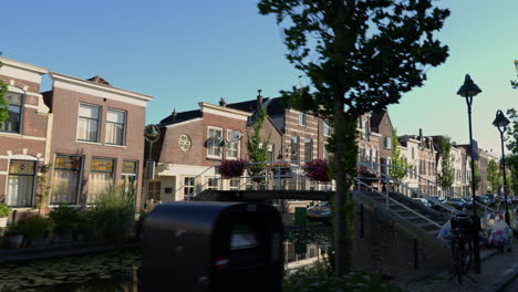 Empty-Trappenbrug-Over-The-Canal-At-Gouda-In-South-Holland,-Netherlands