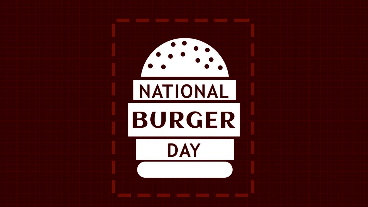 animation. drawn sandwich, burger icon. symbol of national burger day, framed, on brown background