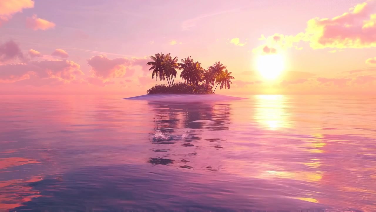 Idilliaca isola tropicale con palme e tramonto vivido