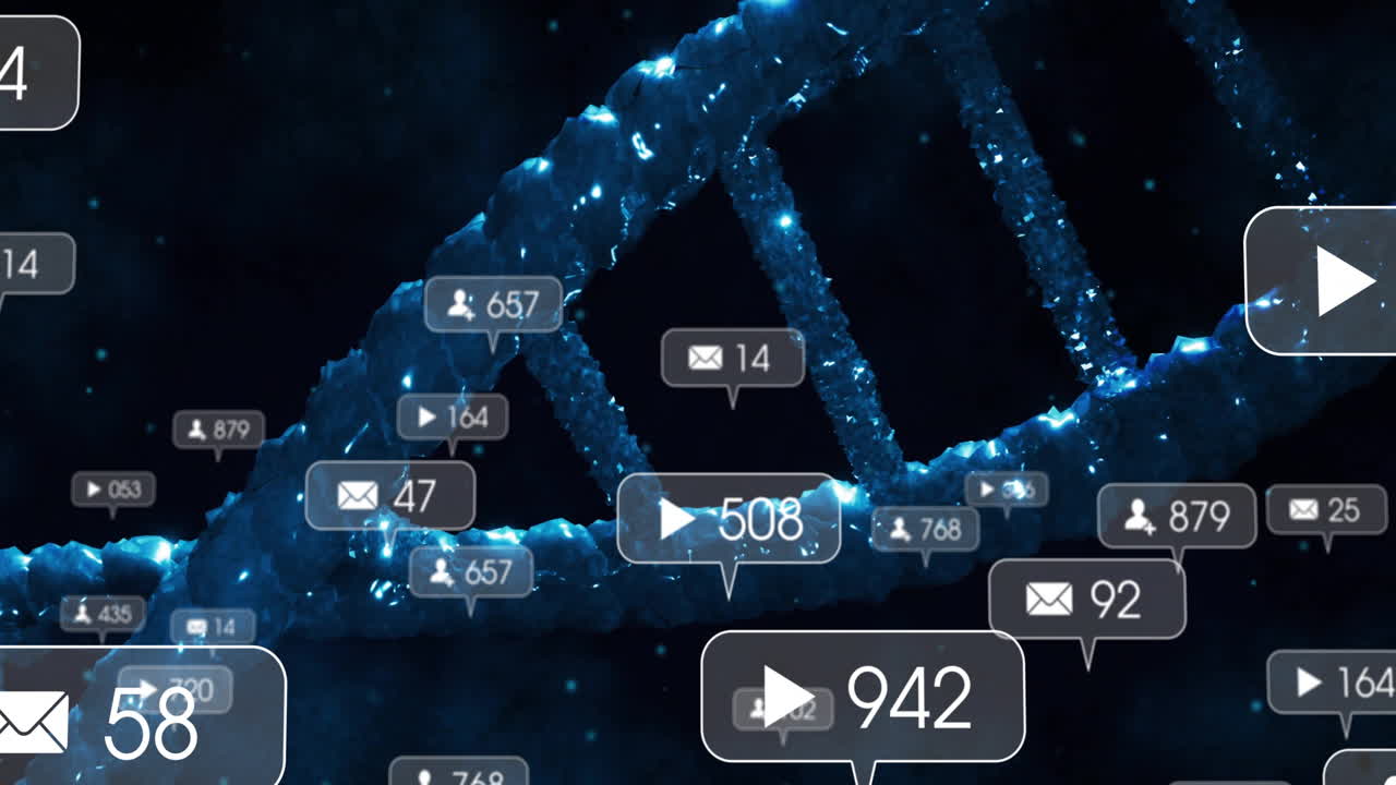 소셜 미디어 알림 애니메이션과 함께 dna 스트랜드