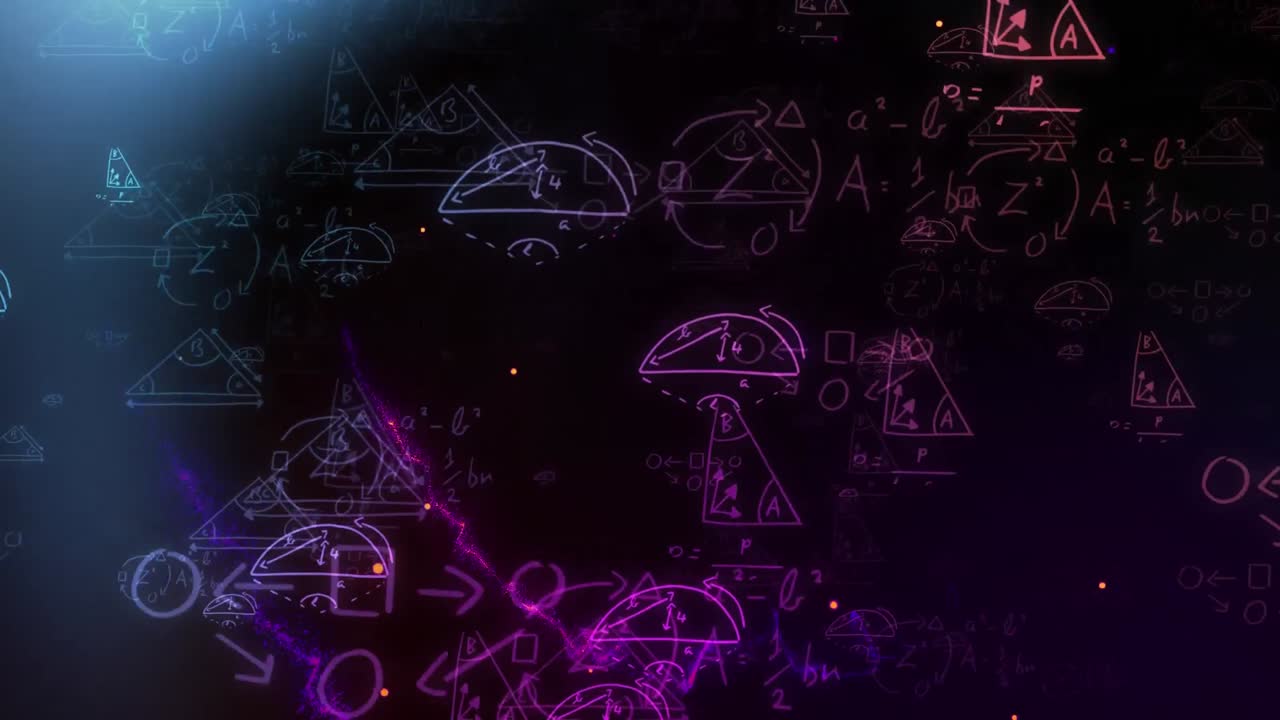 animación de ecuaciones matemáticas sobre un fondo púrpura brillante