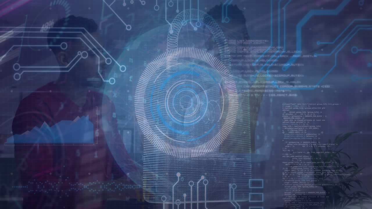 animación del procesamiento de datos sobre diversas personas de negocios hablando