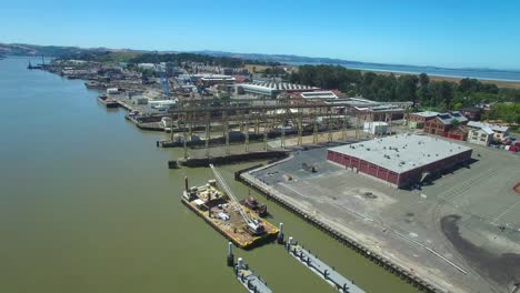 aerial over an old abandoned shipyard at mare island california