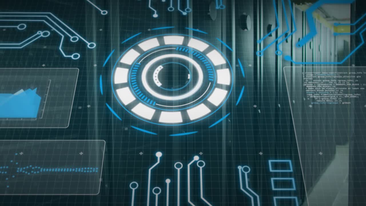 After control ping, center HUD pulsing and rotating while panels updating charts, for server status