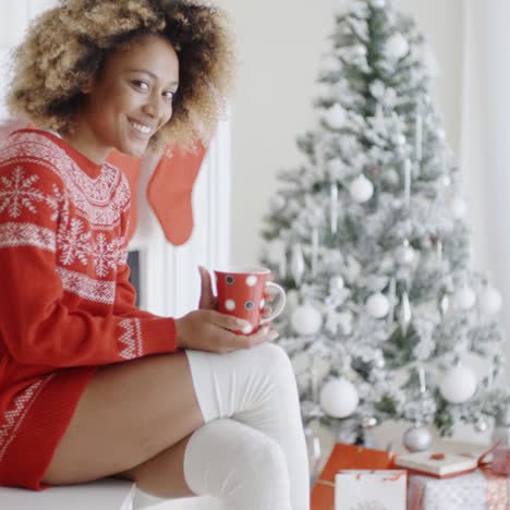 fashionable woman in a festive christmas outfit