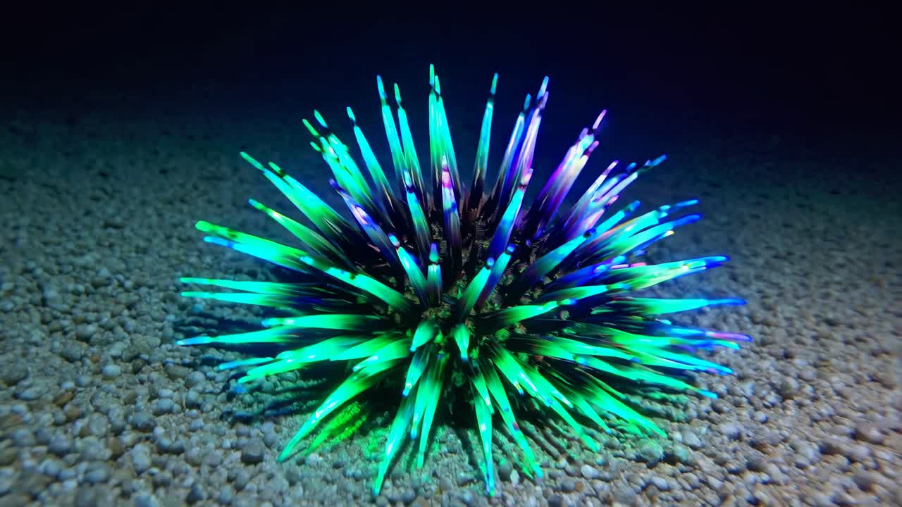 Glowing Rainbow Sea Urchin Underwater