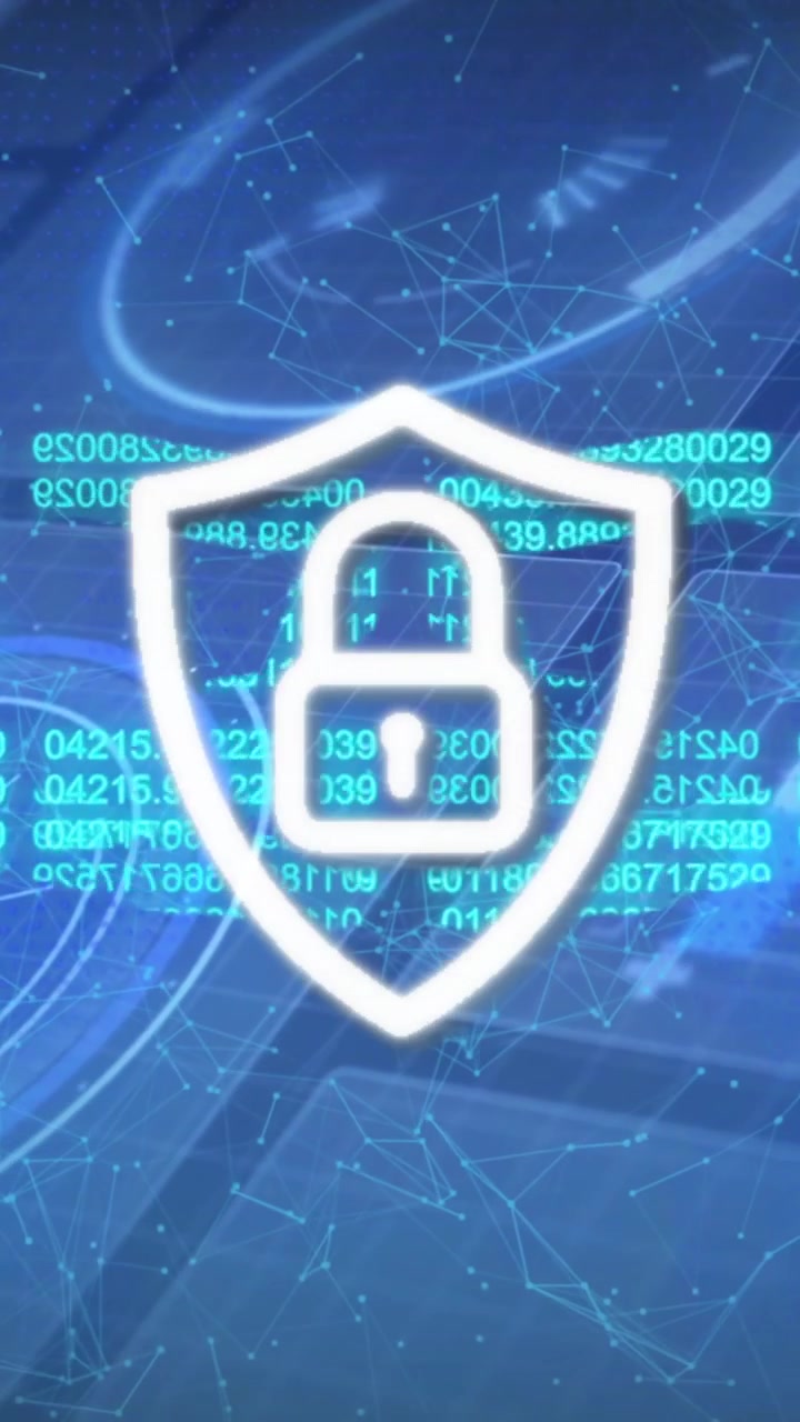 Digital security shield icon over binary code and network connections animation