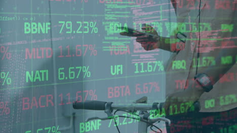animación del procesamiento de datos financieros sobre el hombre utilizando un teléfono inteligente