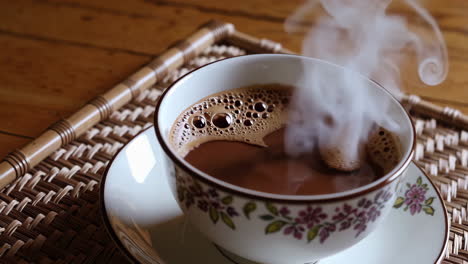 hot coffee in a vintage cup