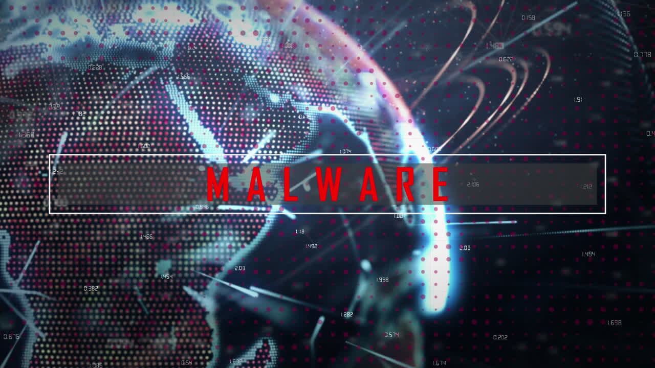 animación del texto de malware sobre el globo giratorio