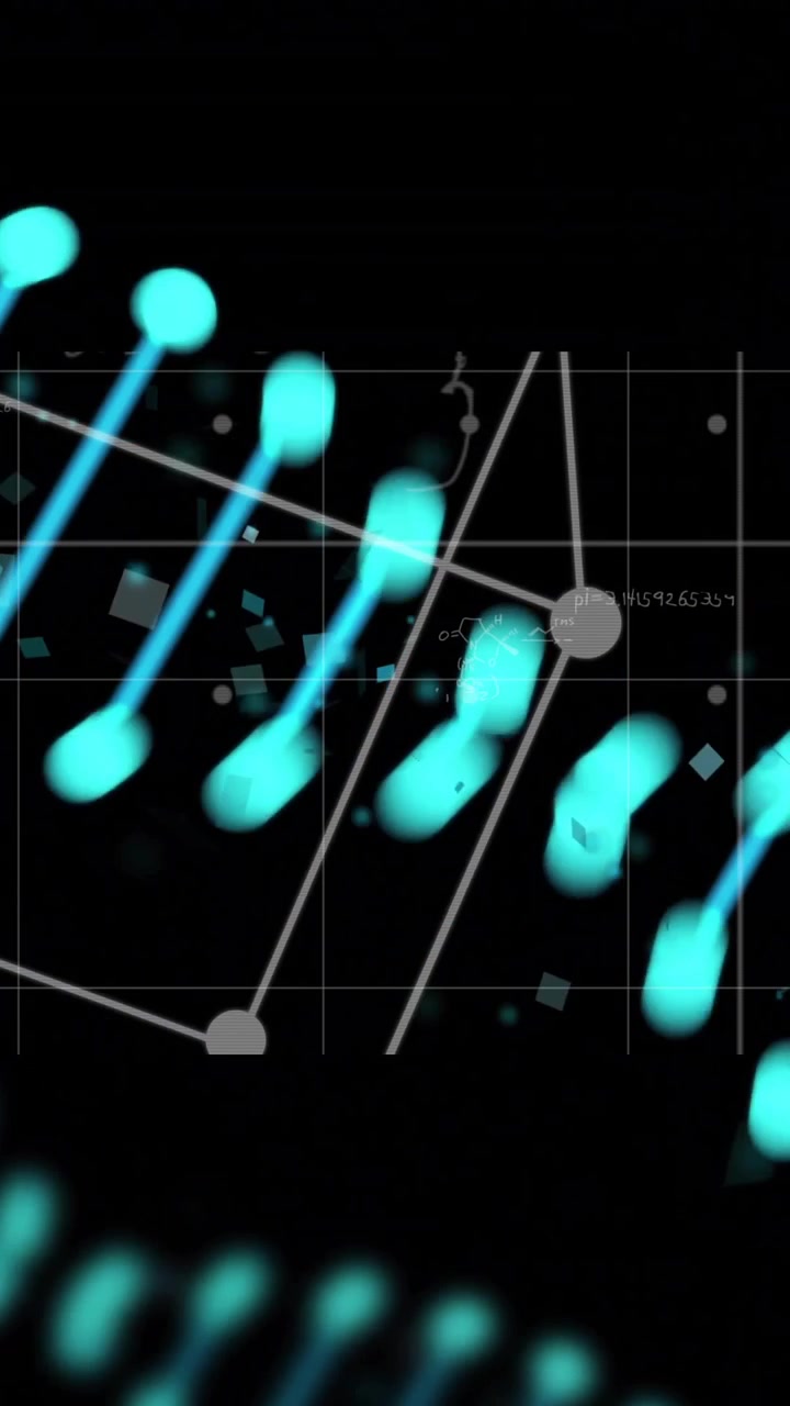 Animación de cadena de ADN sobre datos científicos y gráficos