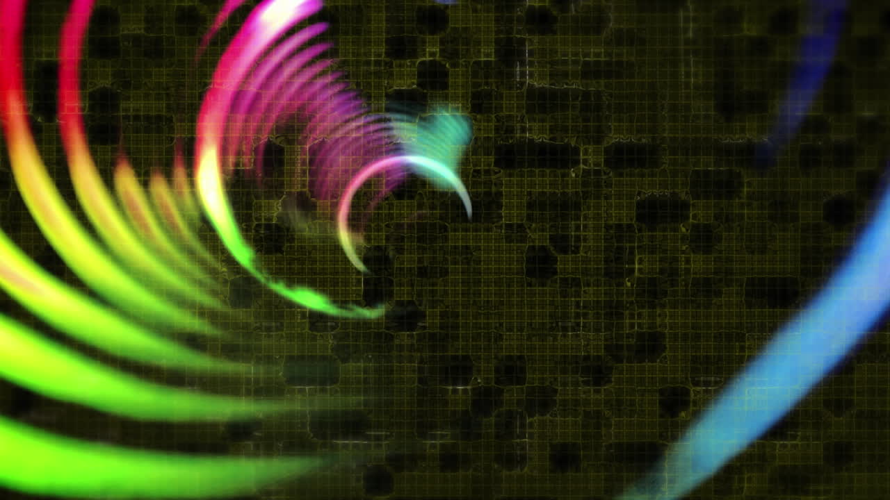 animación de anillos concéntricos coloridos y brillantes que se mueven sobre la malla sobre un fondo negro