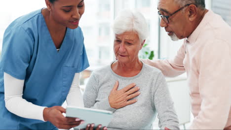 bad news, old woman and man with nurse for results