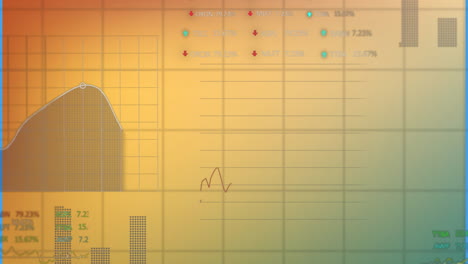 Animation-of-financial-data-processing-and-statistics-over-yellow-background