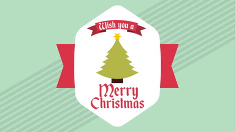 happy merry christmas card with pine tree and leafs frame