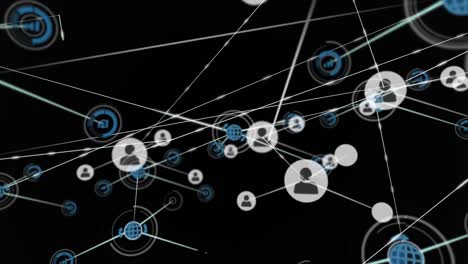 Animation-of-network-of-connections-with-user-and-globe-icons-over-black-background