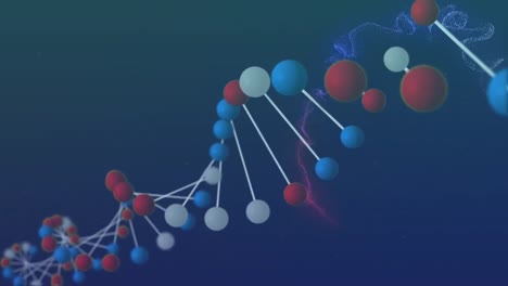 Animation-Einer-Mehrfarbigen-DNA-Helix-über-Abstraktem-Muster-Vor-Schwarzem-Hintergrund