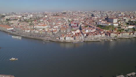 Aerial-orbit-over-the-Douro-River-with-stunning-panorama-of-the-Porto