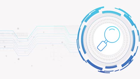 Animation-of-network-of-connections-and-reading-glass-on-white-background