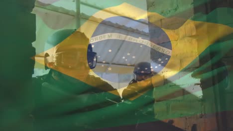 Animation-of-flag-of-brazil-over-diverse-soldiers