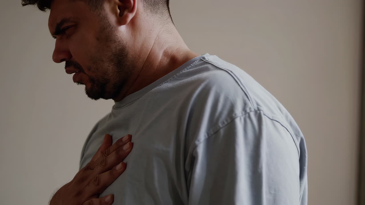 hombre con dolor en el pecho