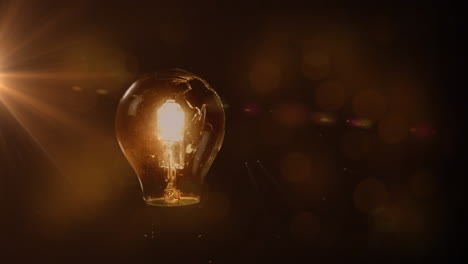 animation of lit light bulb with cracked glass and copy space