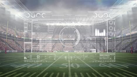 animation of diverse data processing over american football stadium