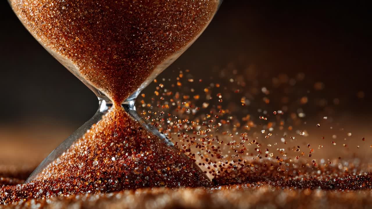The Elegant Process of Time Measurement Captured in Two Frames: An Hourglass Displaying Glimmering Granules of Sand Flowing Gracefully to Mark the Passage of Time