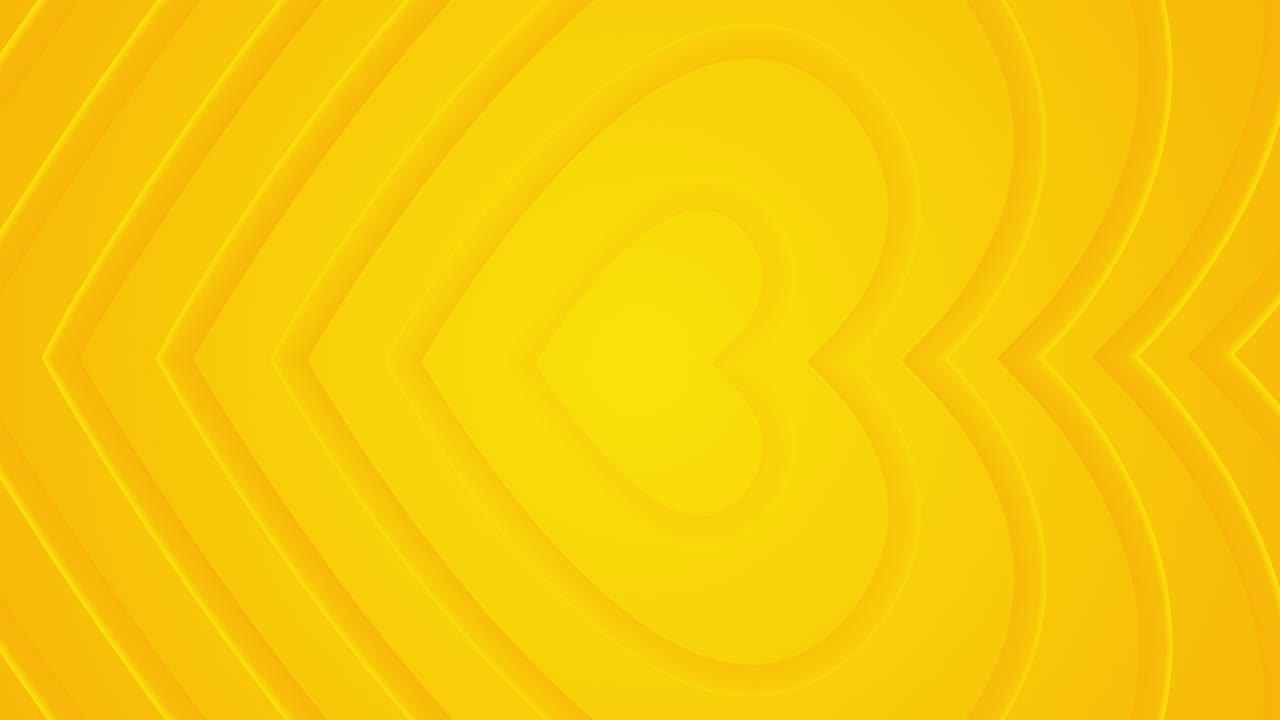 los corazones amarillos ligeros se mueven desde el centro. 4k fondo animado de bucle sin costuras. feliz concepto del día de san valentín.