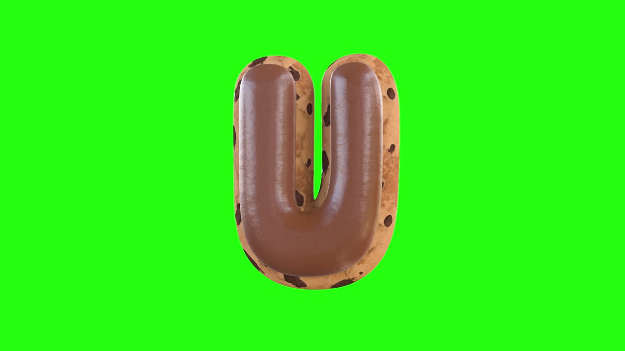 3d animation of the U letter recreating a cookie with chocolate on top
