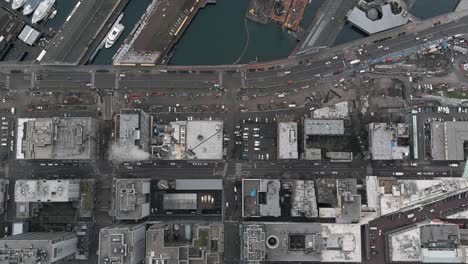 top down aerial of seattle's industrial district showing where boats come to offload their cargo