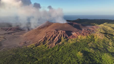mount yasur volcano on tanna island, vanuatu at sunset - drone shot