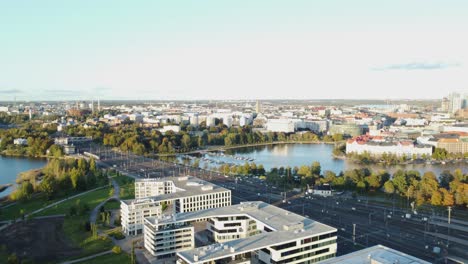 finland flyover: many train tracks enter central station in helsinki