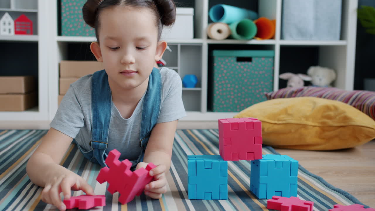 Young Girl Playing with Puzzles