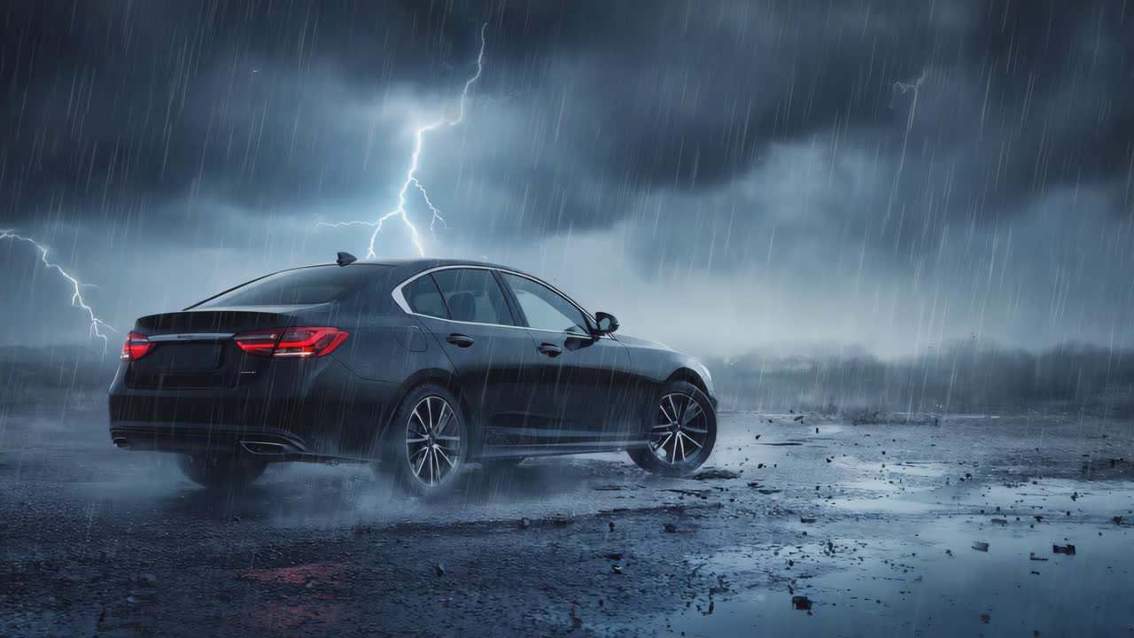 Car in a Lightning Storm