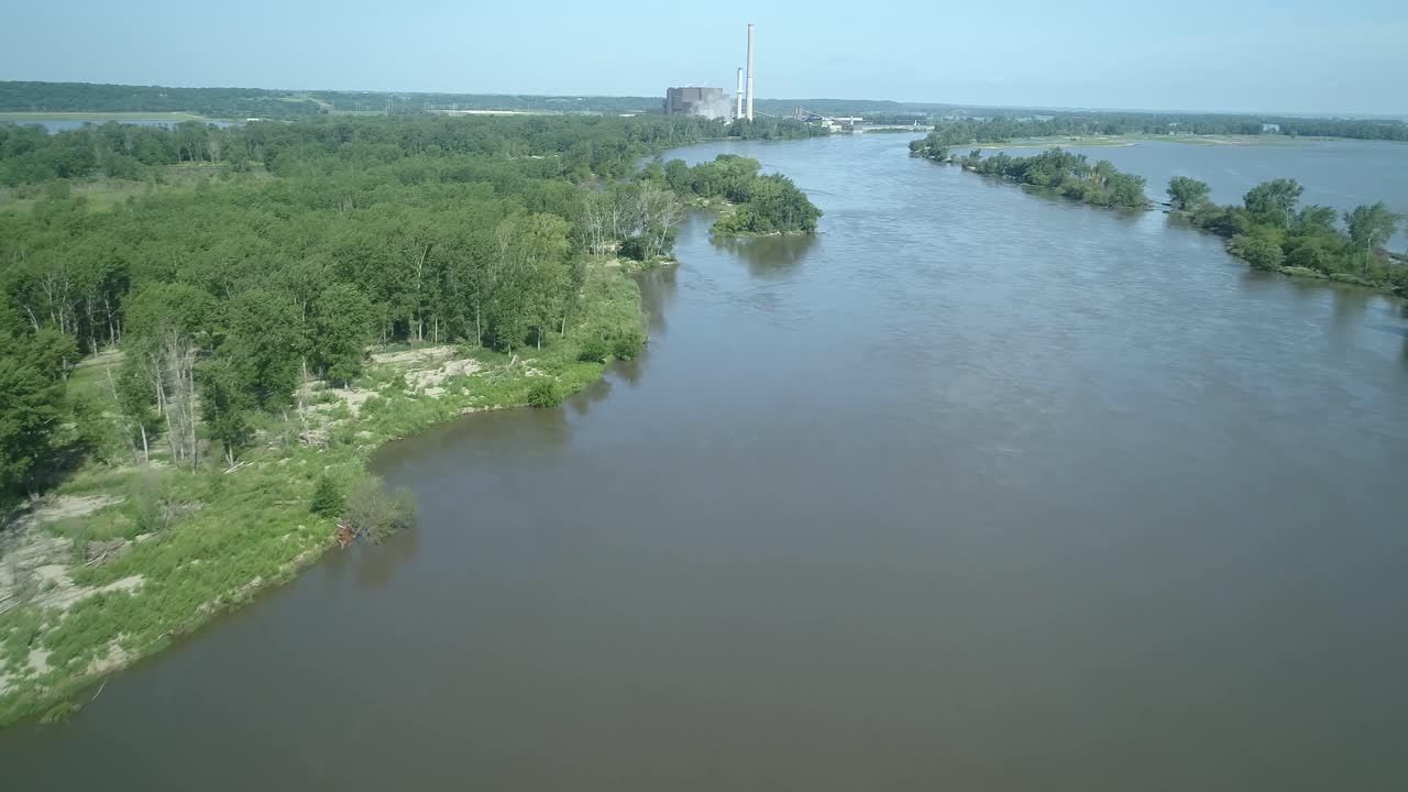 River fly over to reveal power plant