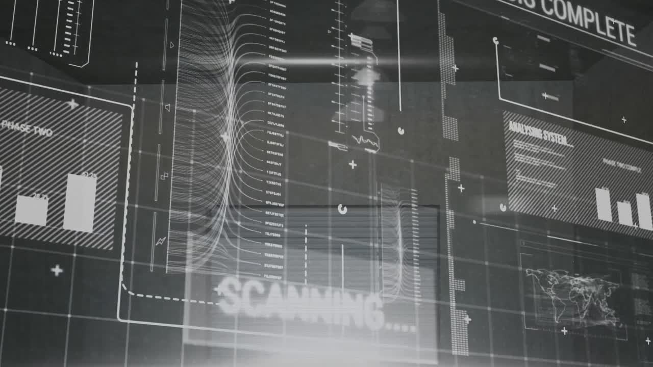 animazione di statistiche e elaborazione dei dati su sfondo nero