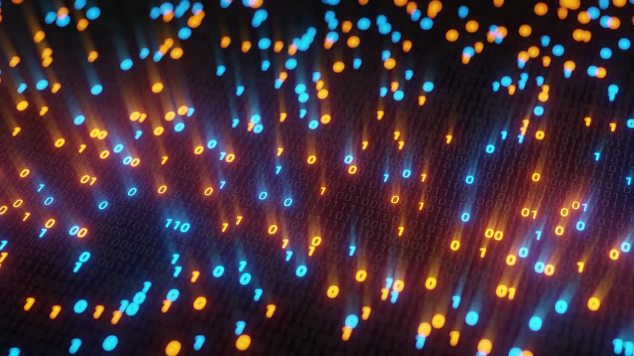 абстрактный бесшовный синий и оранжевый цифровой двоичный код матрицы фона vj петли с вспышкой.