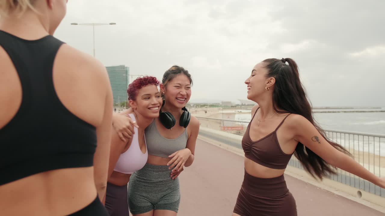 Happy Female Friends Hug After a Workout