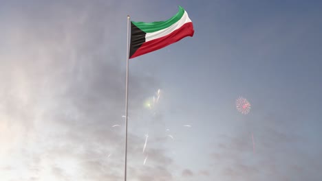 kuwait flag with fireworks background